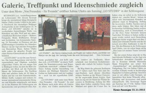 Eröffnung LO STUDIO Artikel Kreis-Anzeiger v. 21.11.2012