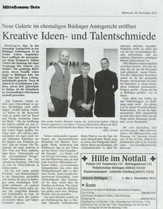 Eröffnung Galerie LO STUDIO - Artikel Mittelhessen-Bote v. 28.11.2012